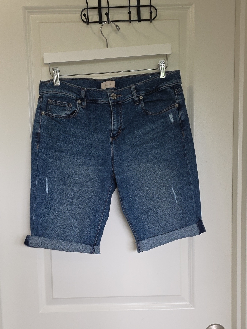 LOFT Mid-Blue Rolled Cuff Denim Bermuda Shorts